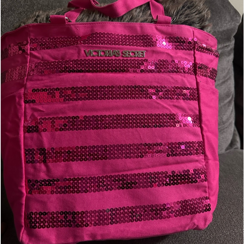Victoria secret pink tote with pink sequence